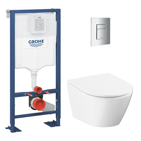 Commande En Gros Solido pack WC bâti-support autoportant + WC sans bride Grohe avec abattant SoftClose + plaque (GRGRWR05-FR)