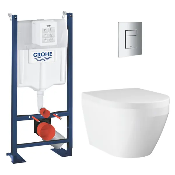 Grohe Rapid SL pack WC bâti-support autoportant + WC sans bride Grohe avec abattant SoftClose + plaque (GRGRWR08-FR) Acheter Direct