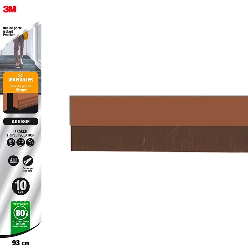 Nouvelle Collection Bas de porte isolant pour sol irrégulier adhésif Premium 93 cm marron 3M