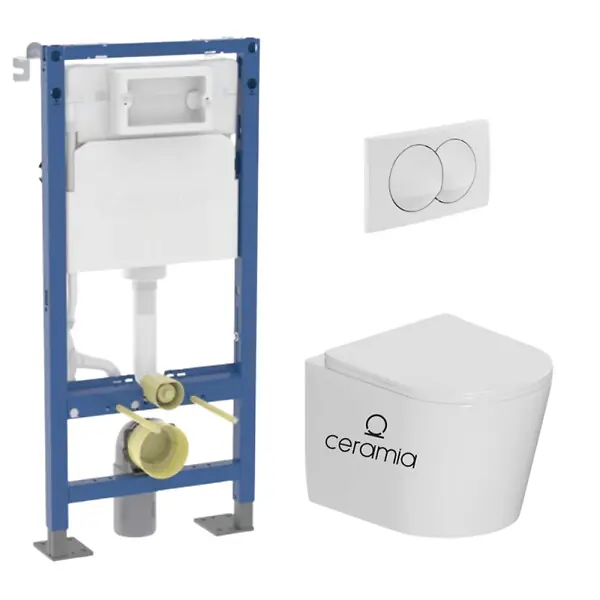Top Vente Pack WC bâti-support autoportant Duofix 112cm + WC suspendu sans bride + abattant SoftClose + plaque blanche (CETORGEBX-SP) GEBERIT
