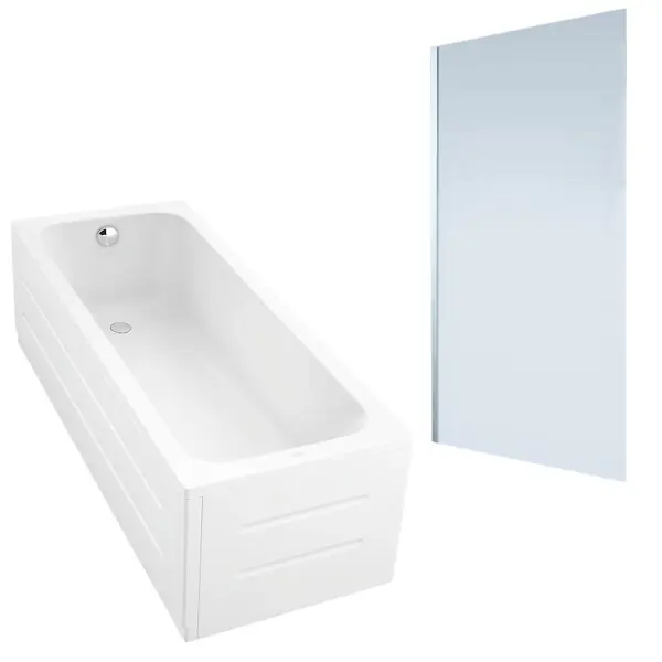 Soldes Baignoire droite D-Code 170 x 70 cm + Pare bain droit AURYS Mist 1 chromé DURAVIT