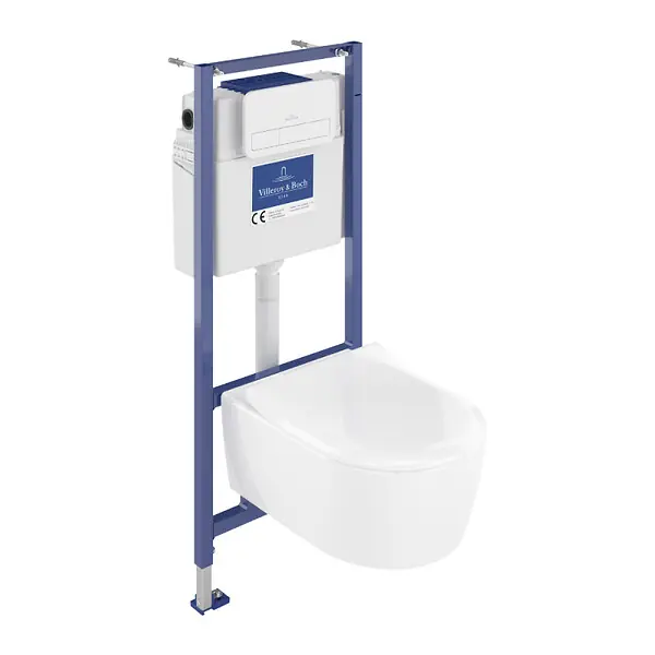 Pack WC suspendu sans bride Avento + Bâti support ViConnect Pro + abattant frein de chute + plaque blanche VILLEROY ET BOCH Vente Flash