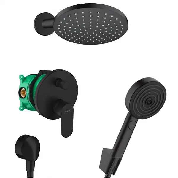 Authentique Hansgrohe Vernis Blend Pulsify Set de douche tout en 1 avec Douche de tête 205 XXL + Douchette à main 3 jets, Noir mat
