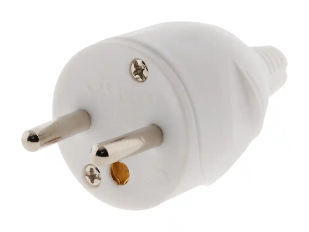 Fiche électrique mâle 2 pôles+terre 16 A blanche Bon Marché