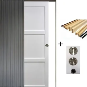 Porte Coulissante Korya Blanc 3 panneaux H204 x L73 cm, Galandage, kit finition (coquille et tire doigt) GD MENUISERIES Acheter En Ligne