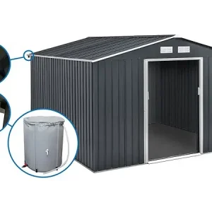 Haute Qualité Abri de jardin métal - "Vegas"- 12.98 m² avec gouttière et récupérateur d‘eau - "Vegas" - Gris HABITAT ET JARDIN