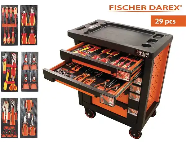 Dernière Chance Servante d‘atelier 6 tiroirs - 29 outils - mousse prédécoupée FISCHER DAREX