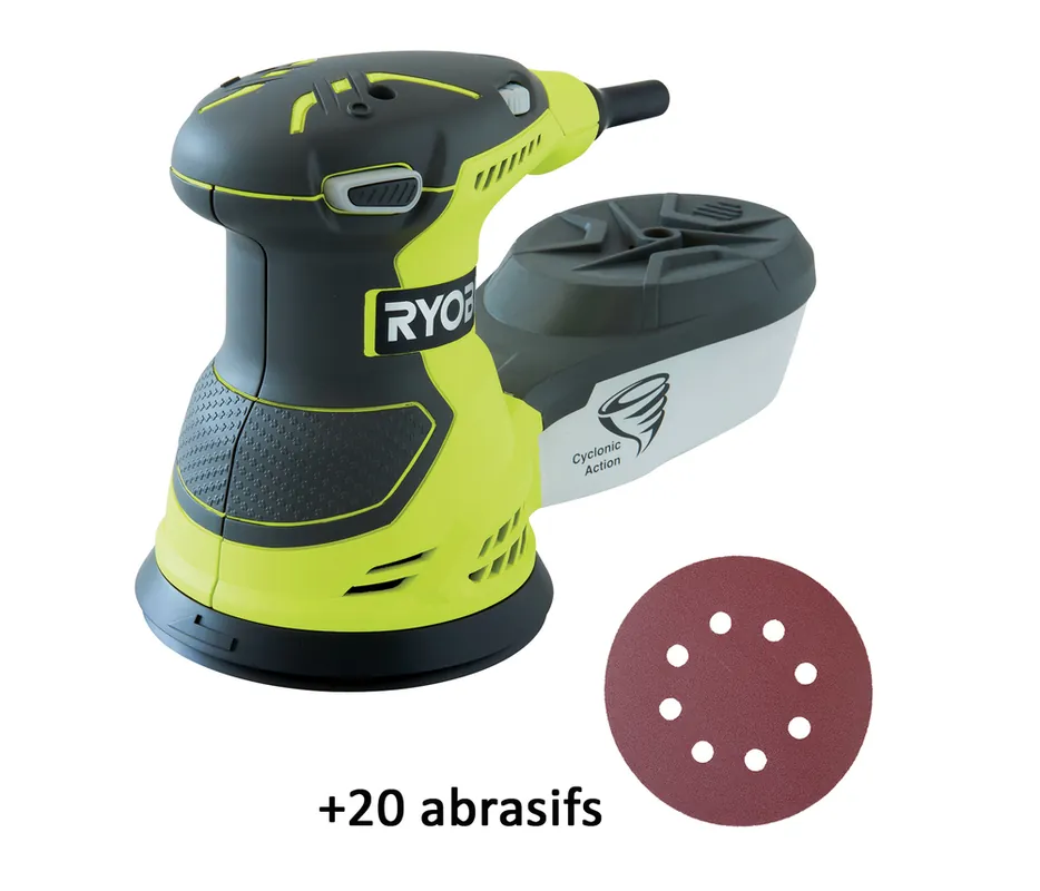 Ponceuse excentrique diamètre 125 mm 300 W + 20 abrasifs ROS300A RYOBI Expédié Aujourd'hui