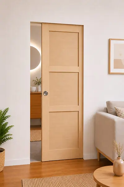 Bon Marché Porte Coulissante bois Ayous 3 Panneaux H204 x L93 cm, Galandage GD MENUISERIES