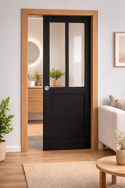 Porte Coulissante Atelier Noir H204 x L63 cm, Galandage, kit finition (coquille et tire doigt) GD MENUISERIES Achat Immédiat