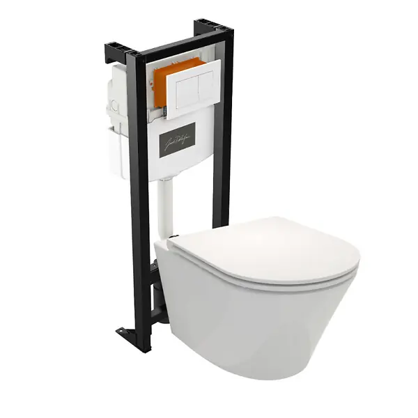 Pack WC suspendu sans bride Rodin+ avec abattant + bâti support + plaque blanche JACOB DELAFON Achat Immédiat