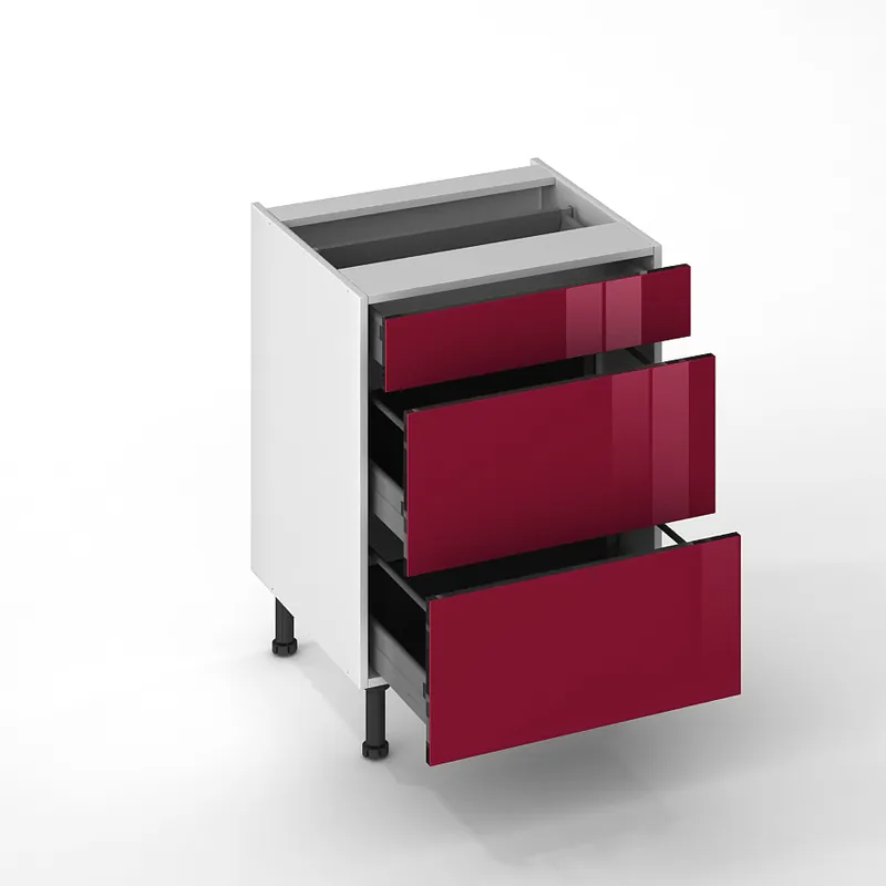 Soldes Façade de cuisine 1 tiroir + 2 casseroliers Cristal bordeaux 60 cm pour meuble