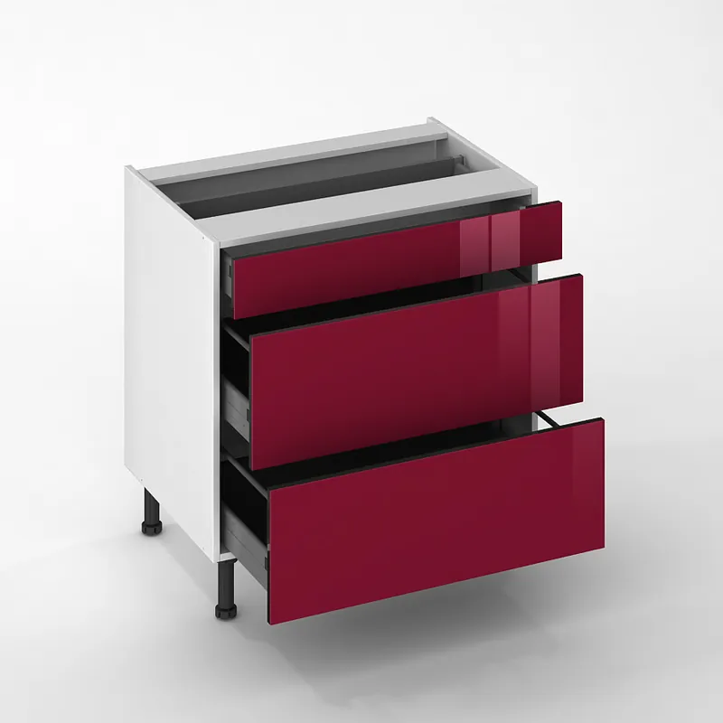 Offre Spéciale Façade de cuisine 1 tiroir + 2 casseroliers Cristal bordeaux 80 cm pour meuble