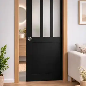 Produit De Marque Porte Coulissante Atelier Noir vitre depoli H204 x L73 cm, Galandage, kit finition (coquille et tire doigt) GD MENUISERIES