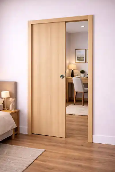 Remise Porte Coulissante Décor Chêne Naturel Honey Oak H204 x L93 cm, Galandage, kit finition (coquille et tire doigt) GD MENUISERIES