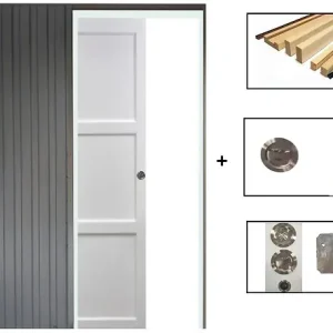 Porte Coulissante Korya Blanc 3 panneaux H204 x L73 cm, Galandage, kit de finition GD MENUISERIES Certifié