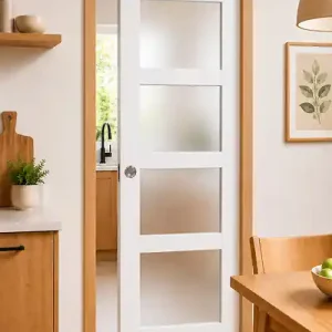 Prix Promo Porte Coulissante Tana blanc Vitrée H204 x L63 cm, Galandage, kit finition GD MENUISERIES