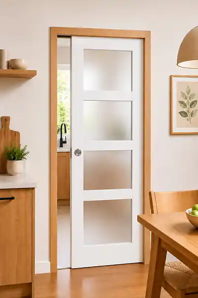 Prix Promo Porte Coulissante Tana blanc Vitrée H204 x L63 cm, Galandage, kit finition GD MENUISERIES