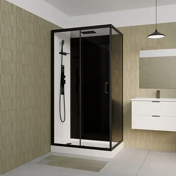 Remise Cabine de douche 110x80x215cm - Verre Trempé - Mitigeur Noir - DUALITY 4 RECTANGLE AURLANE
