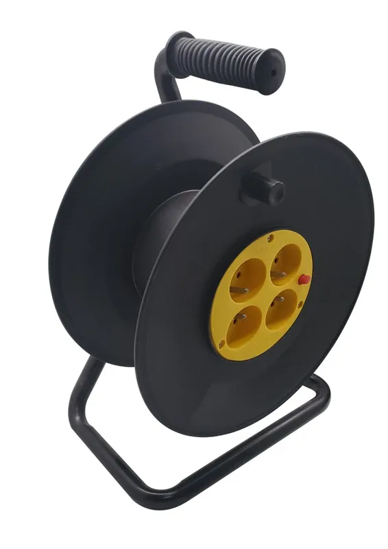Authentique Enrouleur électrique vide 4 prises noir/ jaune