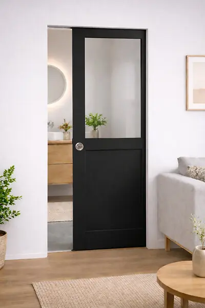 Meilleure Vente Porte Coulissante Atelier Noir H204 x L93 cm sans meneau, Galandage GD MENUISERIES