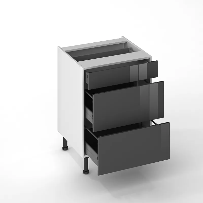 Nouvel Arrivage Façade de cuisine 1 tiroir + 2 casseroliers Cristal anthacite 60 cm pour meuble