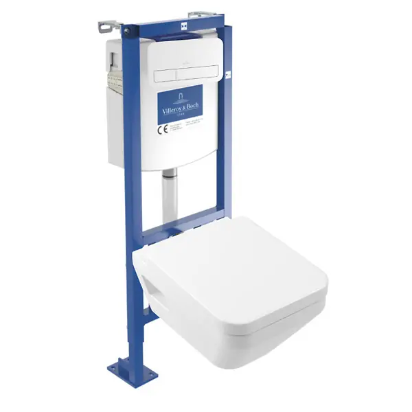 Dernière Chance Pack WC suspendu sans bride Architectura Twistflush [e³] rectangle + bâti-support ViConnect + plaque blanc VILLEROY ET BOCH