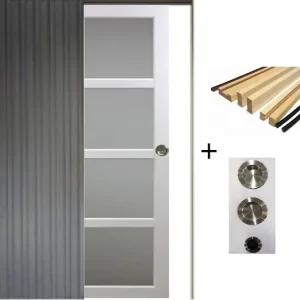 Porte Coulissante Tana blanc Vitrée H204 x L73 cm, Galandage, kit finition (coquille et tire doigt) GD MENUISERIES Nouveauté