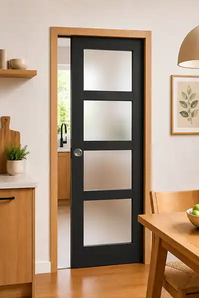 Porte Coulissante Telia Noir Vitrée H204 x L73 cm, Galandage, kit finition (coquille et tire doigt) GD MENUISERIES Meilleur Prix