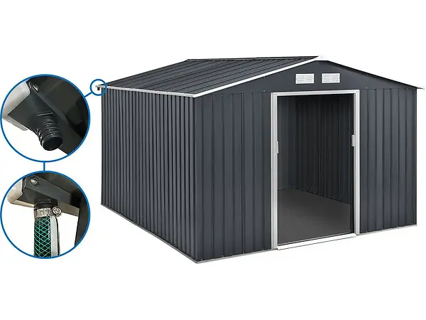 Abri de jardin métal - "Vegas" 12.98 m² avec gouttière - Gris HABITAT ET JARDIN Commande En Gros