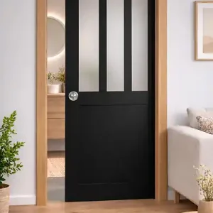 Porte Coulissante Atelier Noir vitre depoli H204 x L73 cm, Galandage, kit finition GD MENUISERIES Produit De Marque