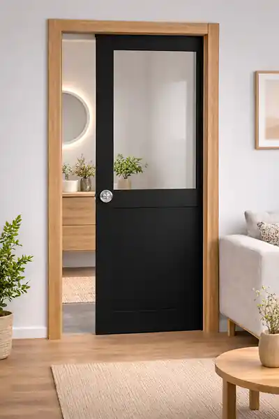 Porte Coulissante Atelier Noir H204 x L73 cm sans meneau, Galandage, kit finition GD MENUISERIES Meilleur Prix