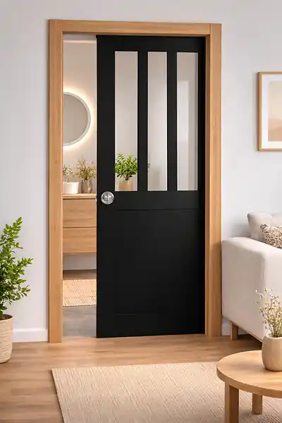 Dernière Chance Porte Coulissante Atelier Noir H204 x L73 cm, Galandage, kit finition GD MENUISERIES