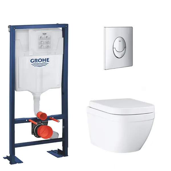 Certifié Grohe Rapid SL Bâti Support autoportant, cuvette Euro Ceramic Triple Vortex avec abattant frein de chute (AutoportantEUROCERAM2)