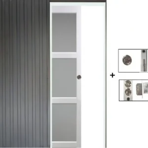 Porte Coulissante Kenya Blanc Vitrée H204 x L93 cm, Galandage GD MENUISERIES Meilleur Prix