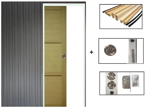 Commande En Gros Porte Coulissante bois Ayous 3 Panneaux H204 x L73 cm, Galandage, kit finition GD MENUISERIES