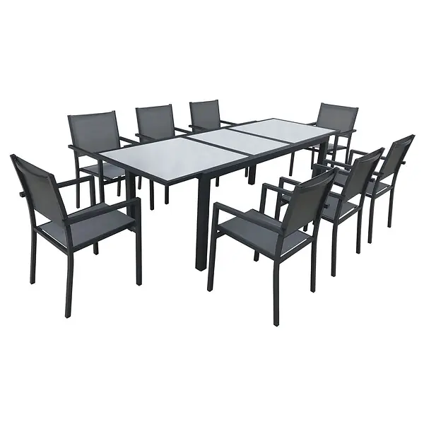 Salon de jardin FIRENZE extensible en textilène gris 8 places - aluminium anthracite HAPPY GARDEN Solde
