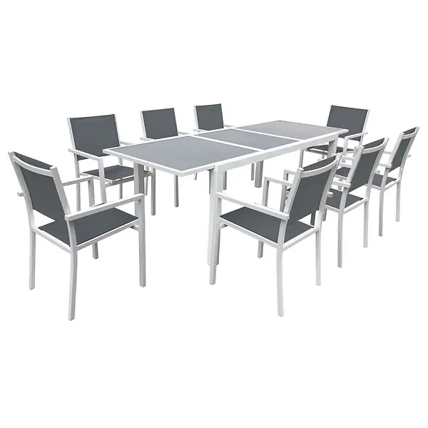Expédition Rapide Salon de jardin FIRENZE extensible en textilène gris 8 places - aluminium blanc HAPPY GARDEN