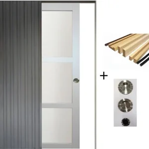 Populaire Porte Coulissante Greyria Gris Clair Vitrée H204 x L73 cm, Galandage, kit finition (coquille et tire doigt) GD MENUISERIES