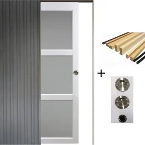 Porte Coulissante Kenya blanc Vitrée H204 x L73 cm, Galandage, kit finition (coquille et tire doigt) GD MENUISERIES Usine Directe
