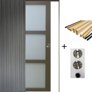 Porte Coulissante Gris Taupe RAL 7006 Vitrée H204 x L73 cm, Galandage, kit finition (coquille et tire doigt) GD MENUISERIES Haute Qualité