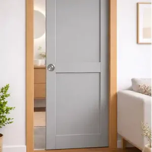 Nouvelle Collection Porte Coulissante Athena Gris Clair 2 panneaux H204 x L73 cm, Galandage, kit finition (coquille et tire doigt) GD MENUISERIES