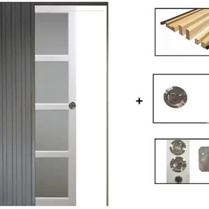Super Prix Porte Coulissante Tana blanc Vitrée H204 x L73 cm, Galandage, kit finition GD MENUISERIES