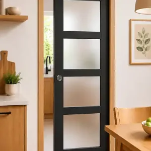 Commande En Gros Porte Coulissante Telia Noir Vitrée H204 x L73 cm, Galandage, kit de finition GD MENUISERIES