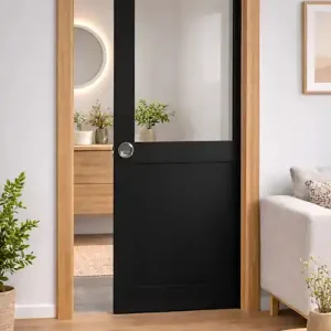 Porte Coulissante Atelier Noir H204 x L83 cm sans meneau, Galandage, kit finition (coquille et tire doigt) GD MENUISERIES Populaire