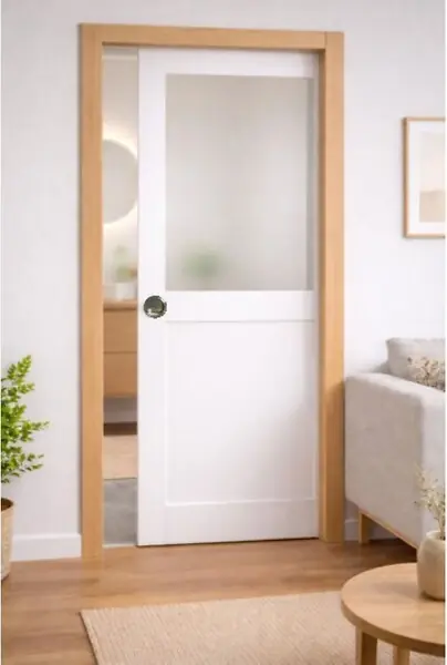Porte Coulissante Athena Blanc H204 x L83 cm, Galandage, kit finition (coquille et tire doigt) GD MENUISERIES Prix Bas