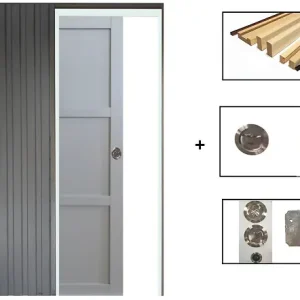 Porte Coulissante Greyria Gris Clair 3 Panneaux Gris Clair H204 x L73 cm,Galandage, kit finition GD MENUISERIES Marque