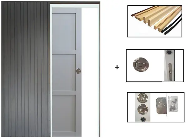 Porte Coulissante Greyria Gris Clair 3 Panneaux Gris Clair H204 x L73 cm,Galandage, kit finition GD MENUISERIES Marque