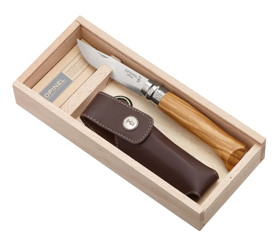 Vente Directe Couteau pliable n°8 avec étui et coffret bois OPINEL