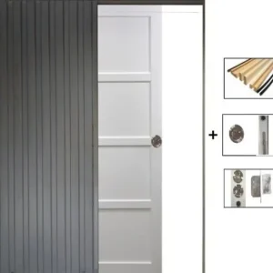Nouveauté Porte Coulissante Tamera blanc 4 panneaux H204 x L63 cm, Galandage, kit finition GD MENUISERIES
